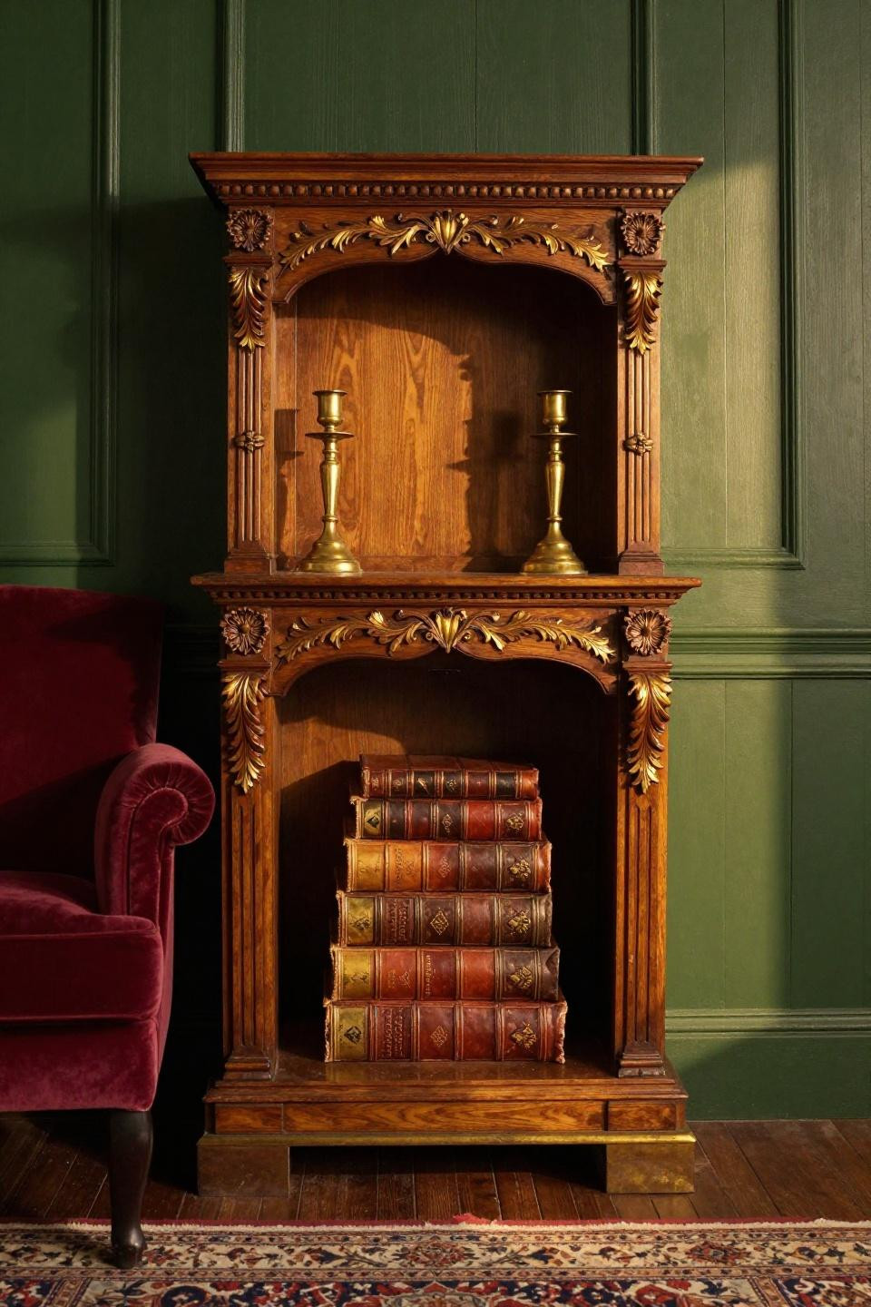 Fireplace Wall Ideas - ornate victorian walnut mantelpiece