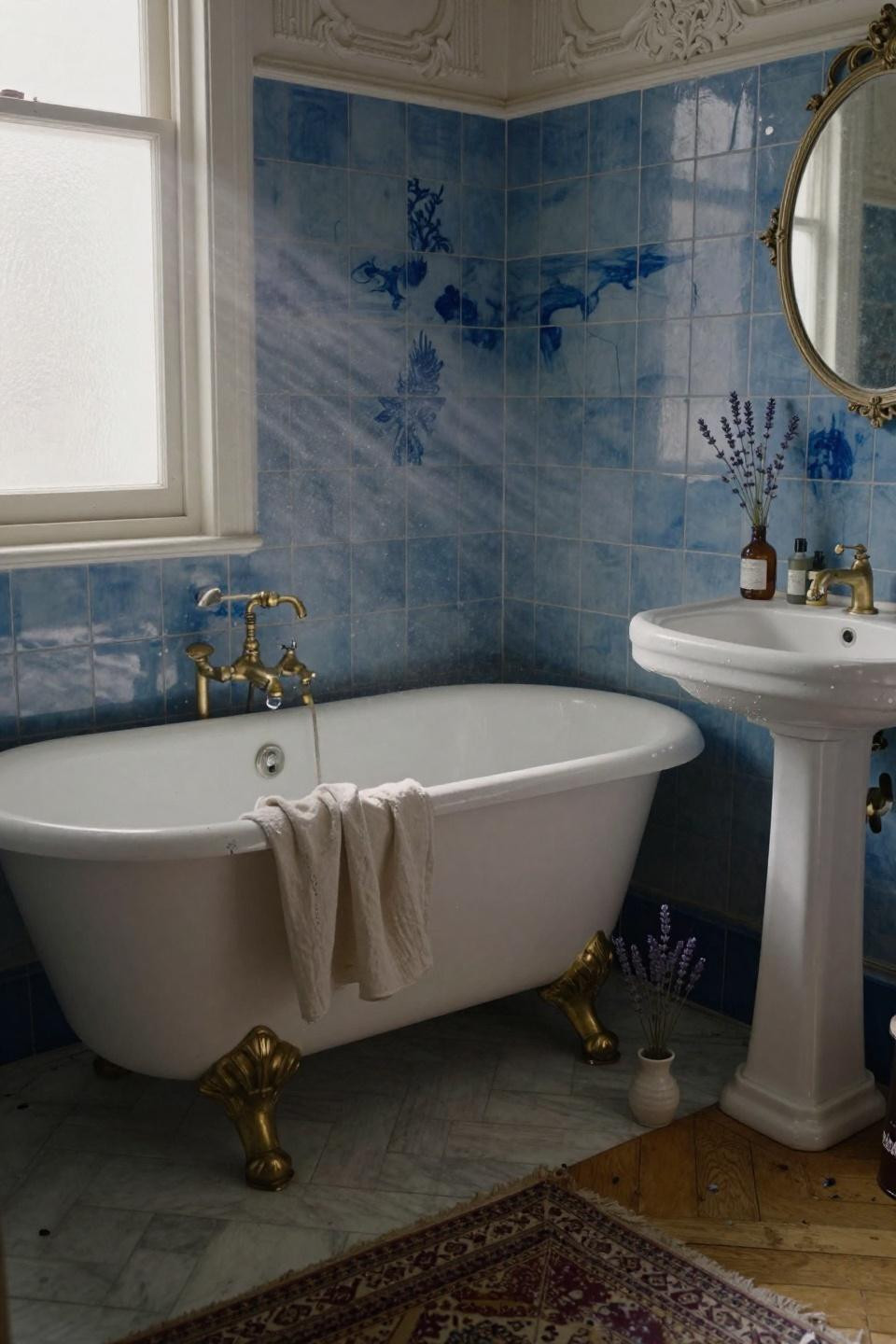 small vintage bathroom - clawfoot tub in compact Marais apartment
