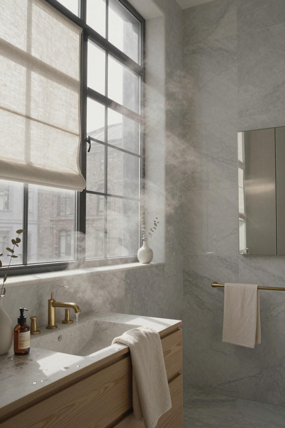 timeless bathroom - floor-to-ceiling Carrara marble panels