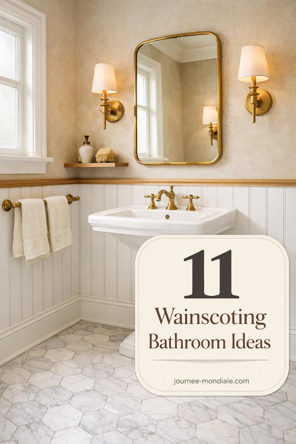 White board and batten wainscoting in modern bathroom with marble countertop, chrome fixtures, and neutral decor