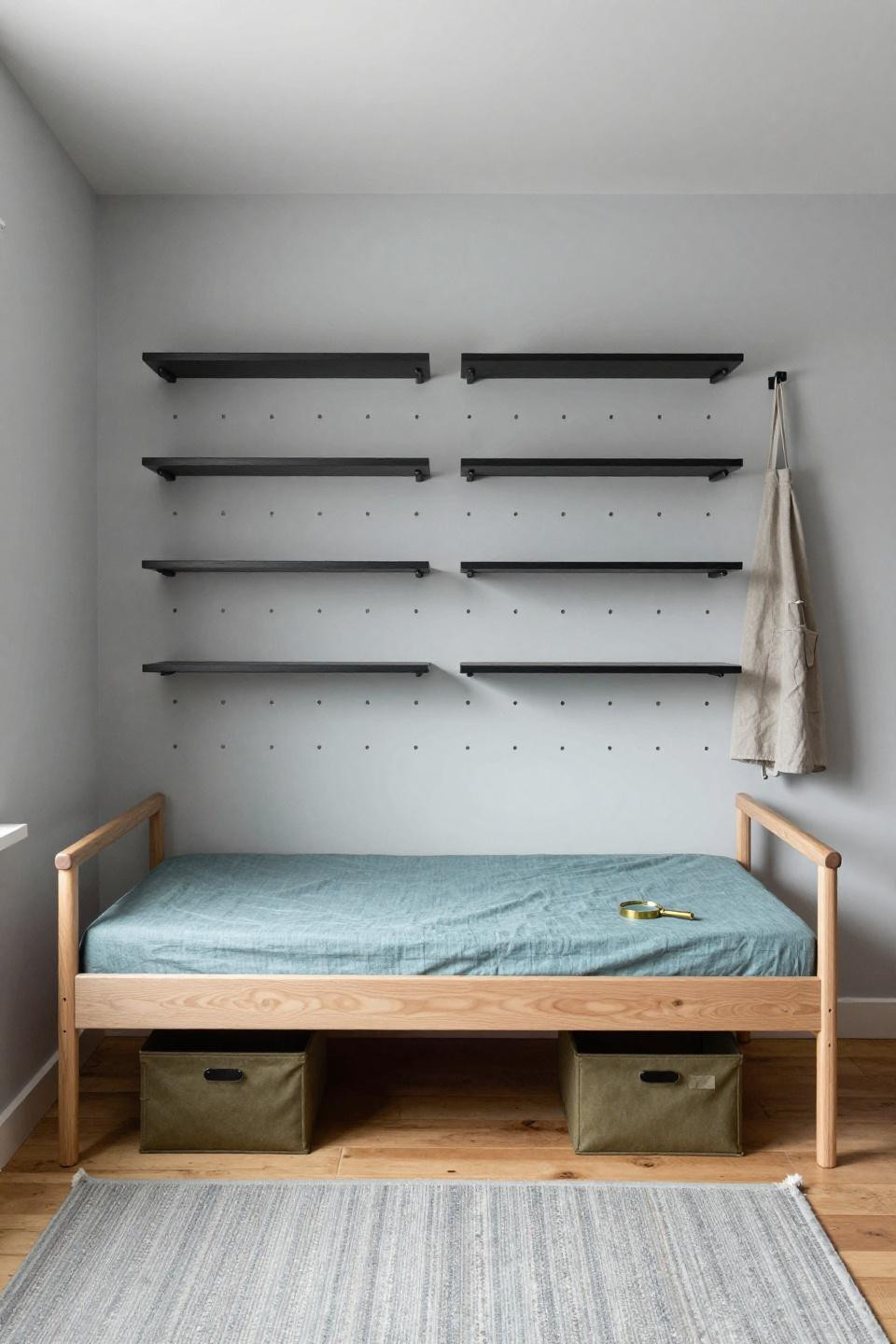 Loft Bed Ideas Aesthetic - walnut loft bed with pegboard wall system