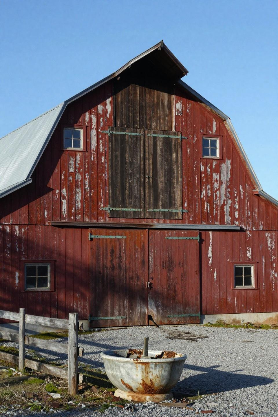 Small barn ideas - weathered rust red livestock barn