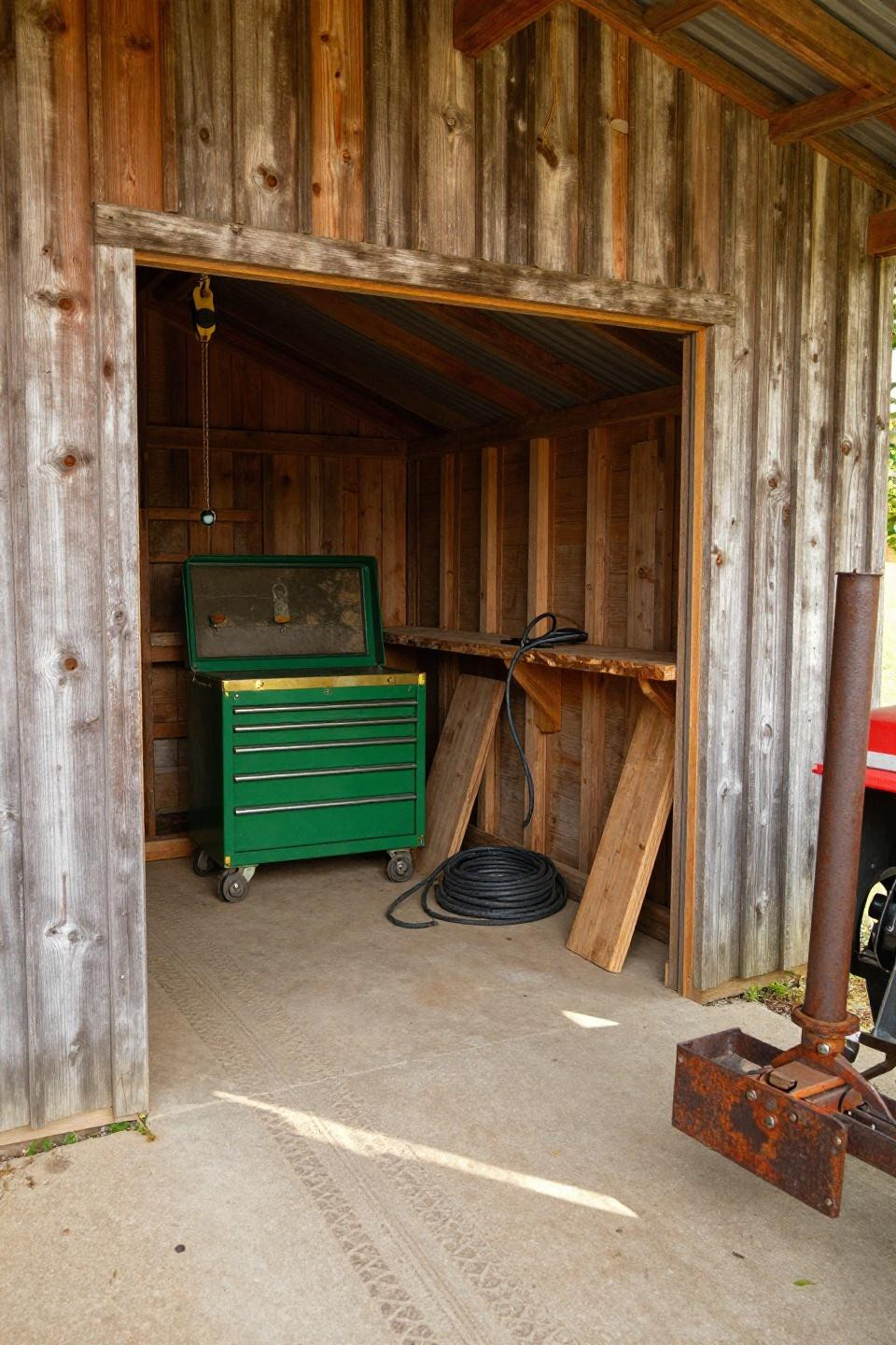 Farm barn ideas - weathered pine equipment shelter barn