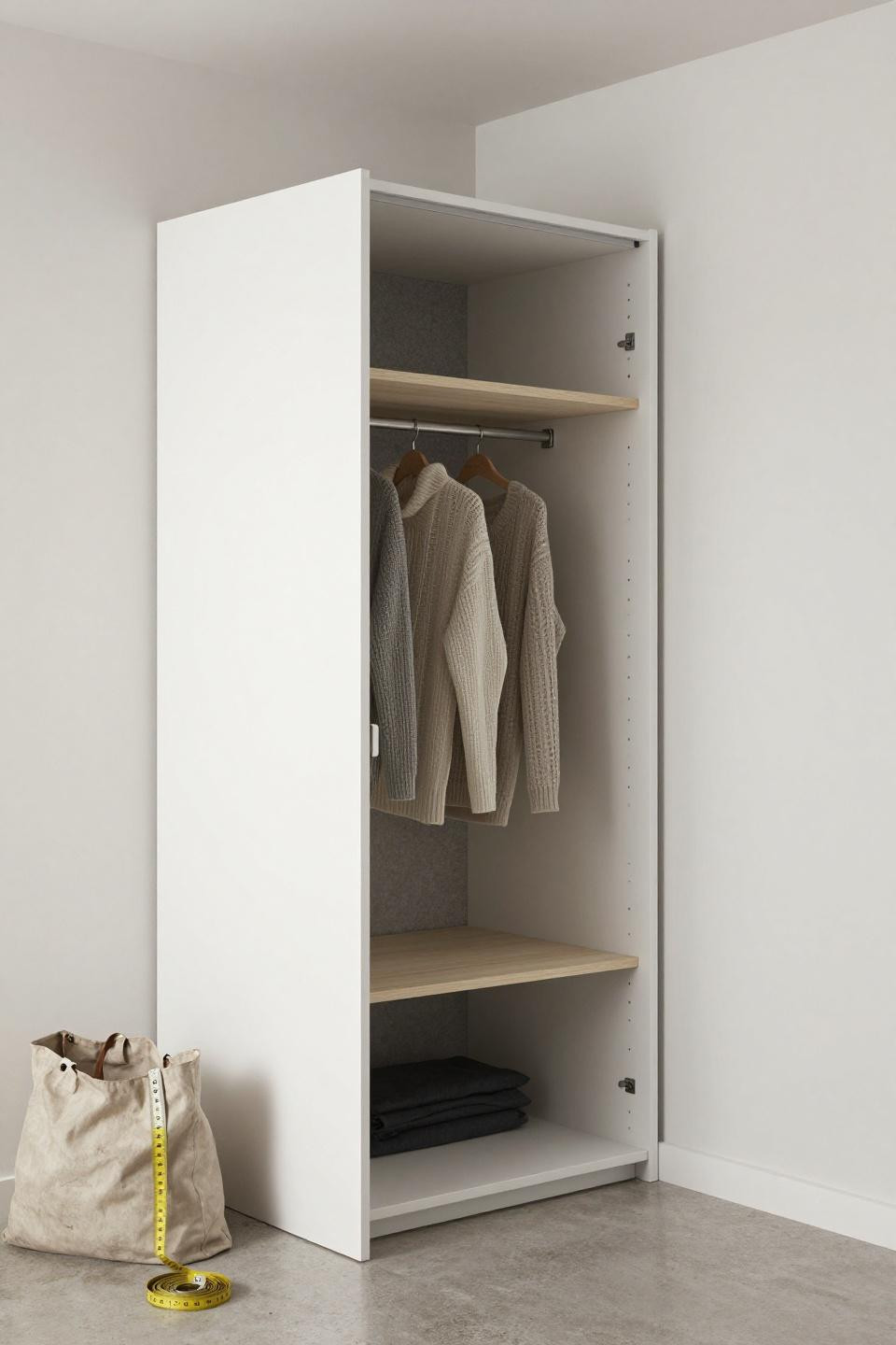 Modern Wardrobe Design Sliding Doors - white lacquer with grey felt interior