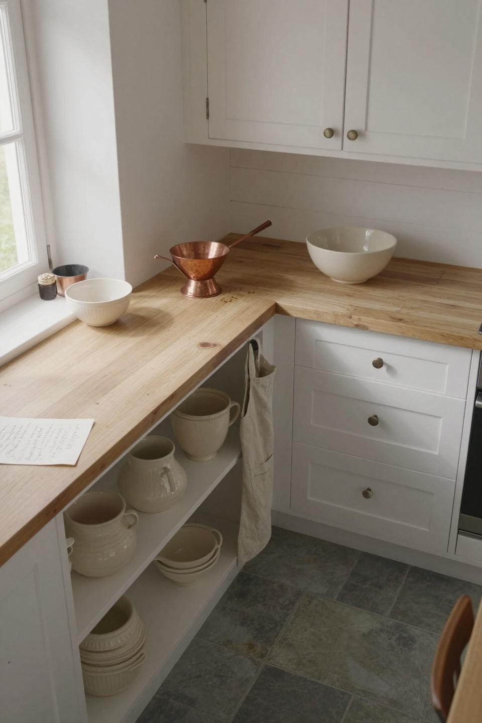 Cozy Kitchens - whitewashed timber with open lower shelving