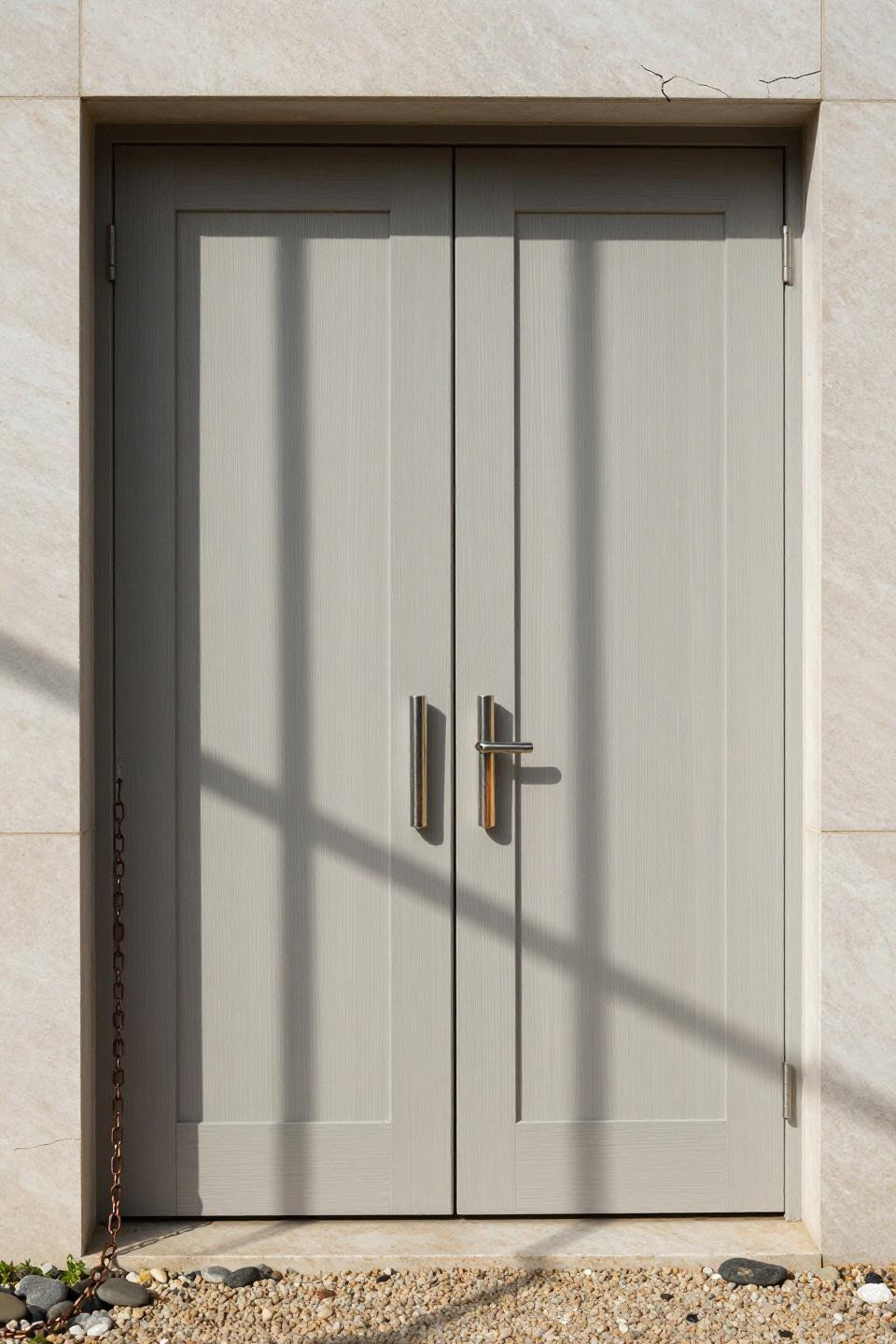Double Front Doors With Glass Panels - pale ash with full-height sidelites