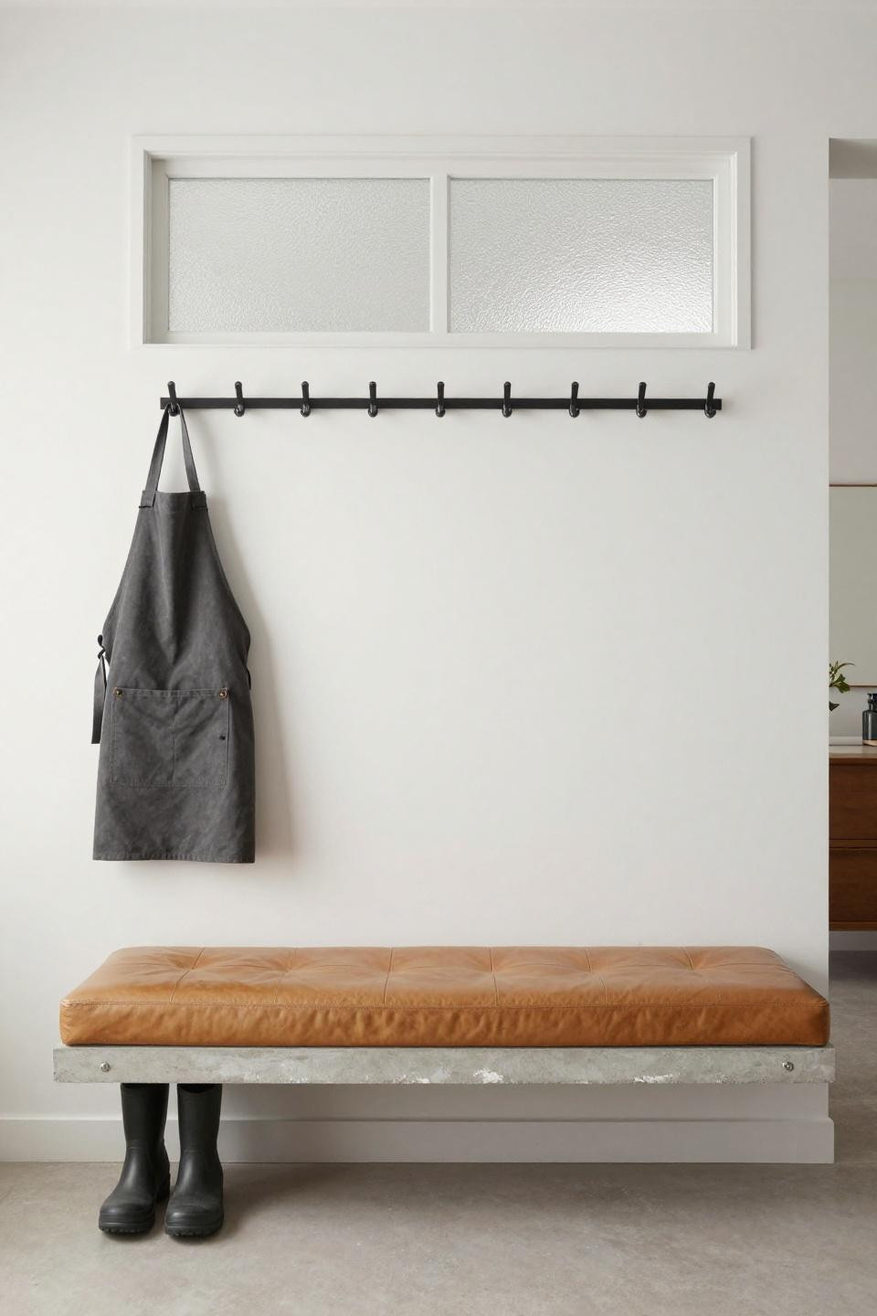 Large Front Doors Entrance - white oak with floating concrete bench