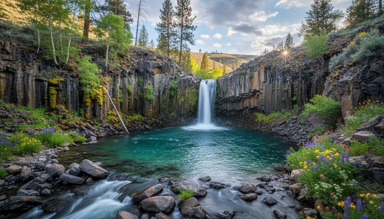 This desert canyon hides a 40-foot waterfall filling a turquoise pool in moss