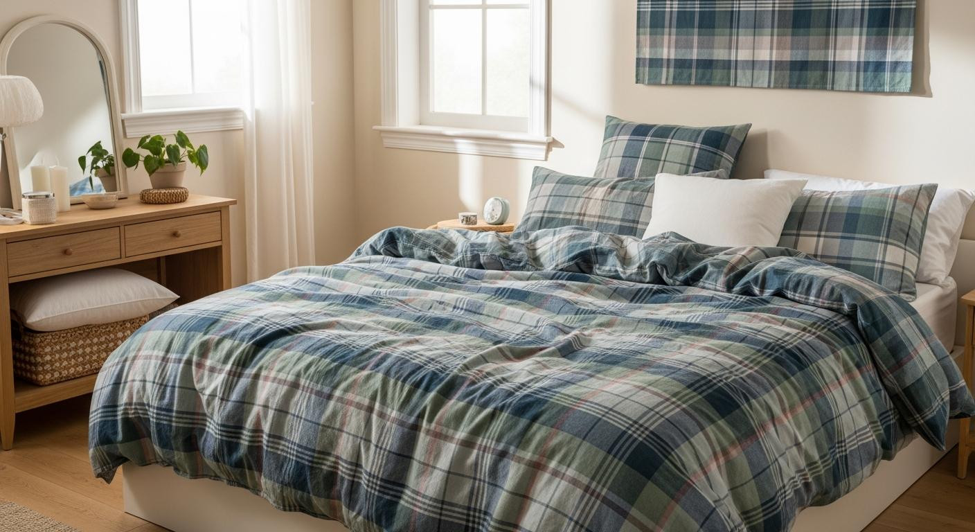 I swapped plain florals for IKEA's plaid and my bedroom finally feels like spring