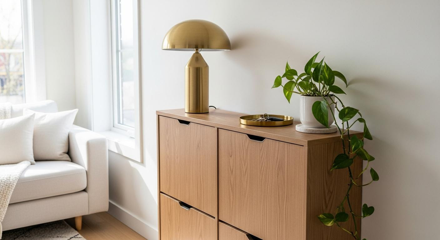 I'm putting this IKEA shoe rack in my living room (it looks so sleek)