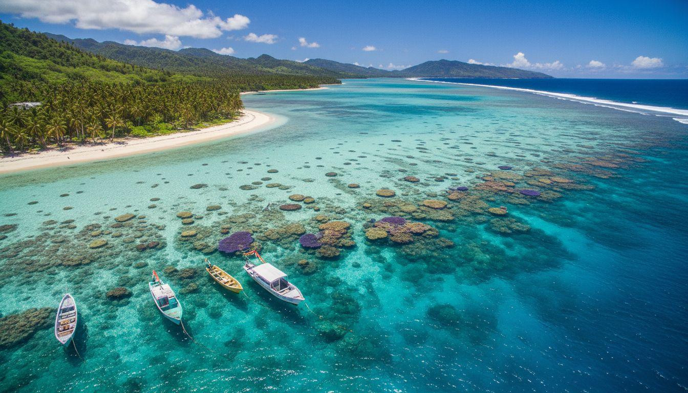 This Fiji lagoon keeps coral visible in waist-deep water you reach by boat