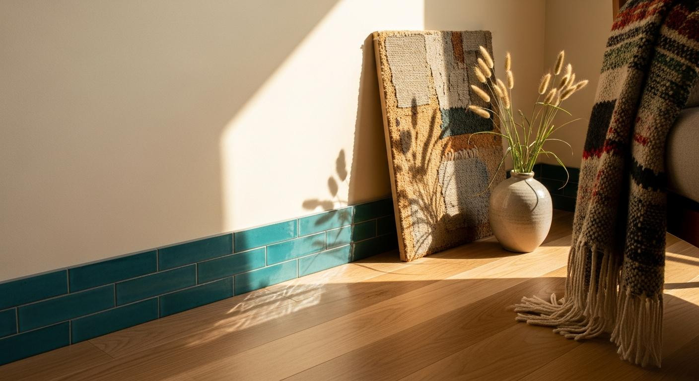 An artist replaced her baseboards with glossy tile (and it's stunning)