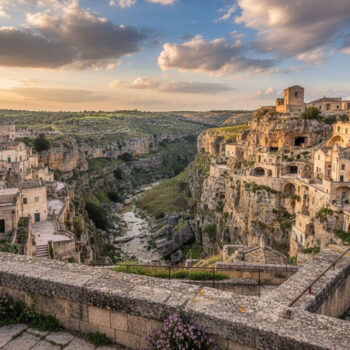 This Italian canyon stacks 9,000-year cave homes into honey-stone cliffs
