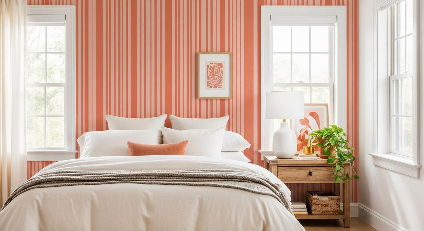 Peach Fuzz wallpaper makes plain bedrooms feel like cozy retreats (finally)