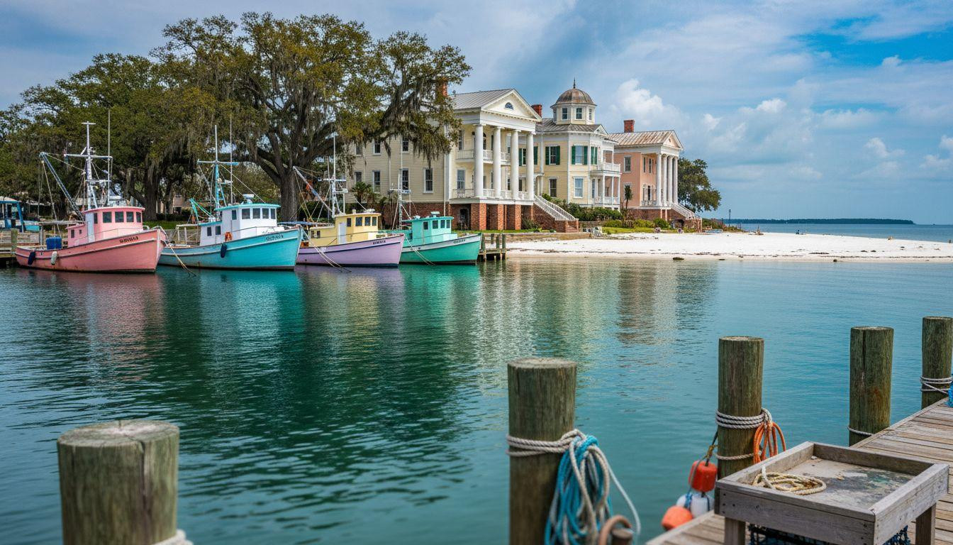 This Mississippi harbor wraps fog around antebellum porches where water stays calm