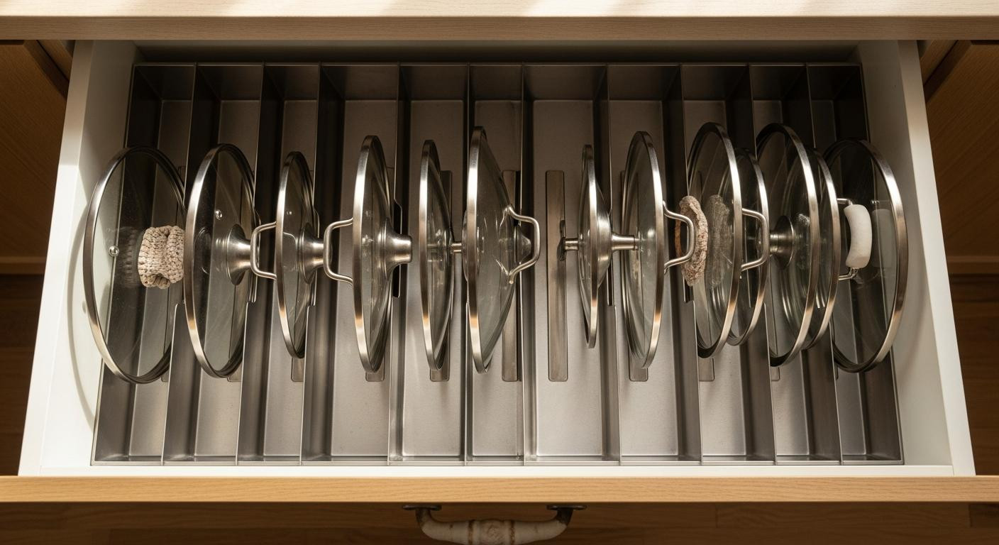 IKEA's pot lid organizer saves 8 hours a year of drawer digging