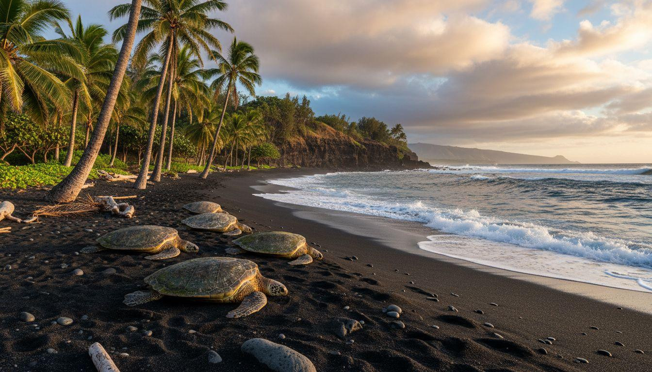 This Hawaii beach turns sand black where turtles rest at dawn