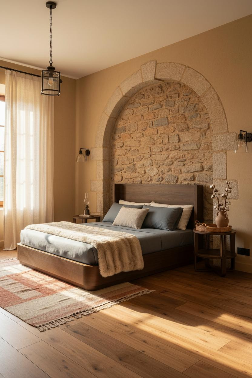 Antique Farmhouse Bedroom Stone Alcove Vintage