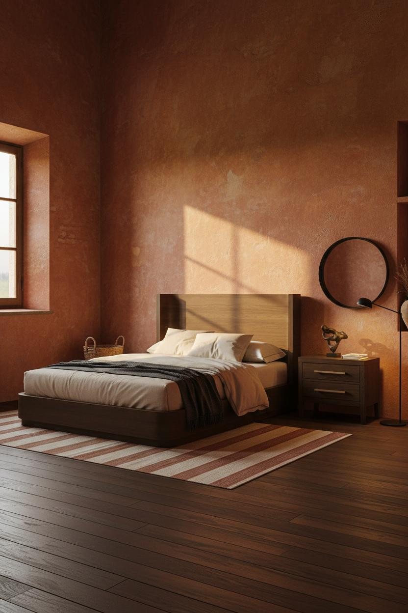 Antique Farmhouse Bedroom Tuscan Terracotta Plaster