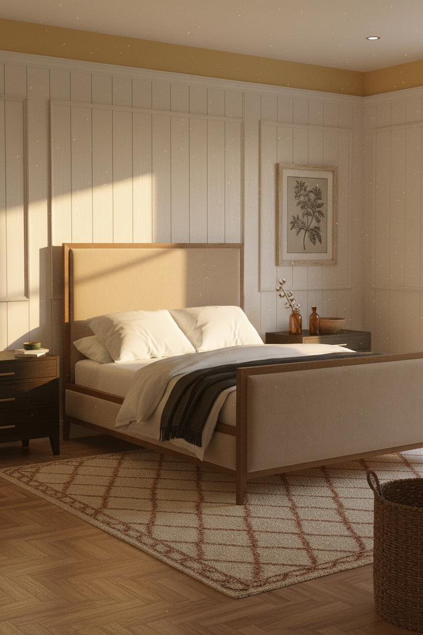 Antique Farmhouse Bedroom Wainscoting Vintage