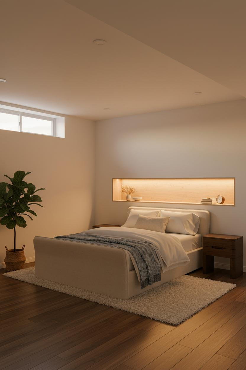 Basement Guest Bedroom Japandi Alcove Niche