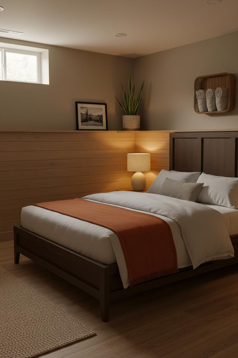 Basement Guest Bedroom Paneling Lamp