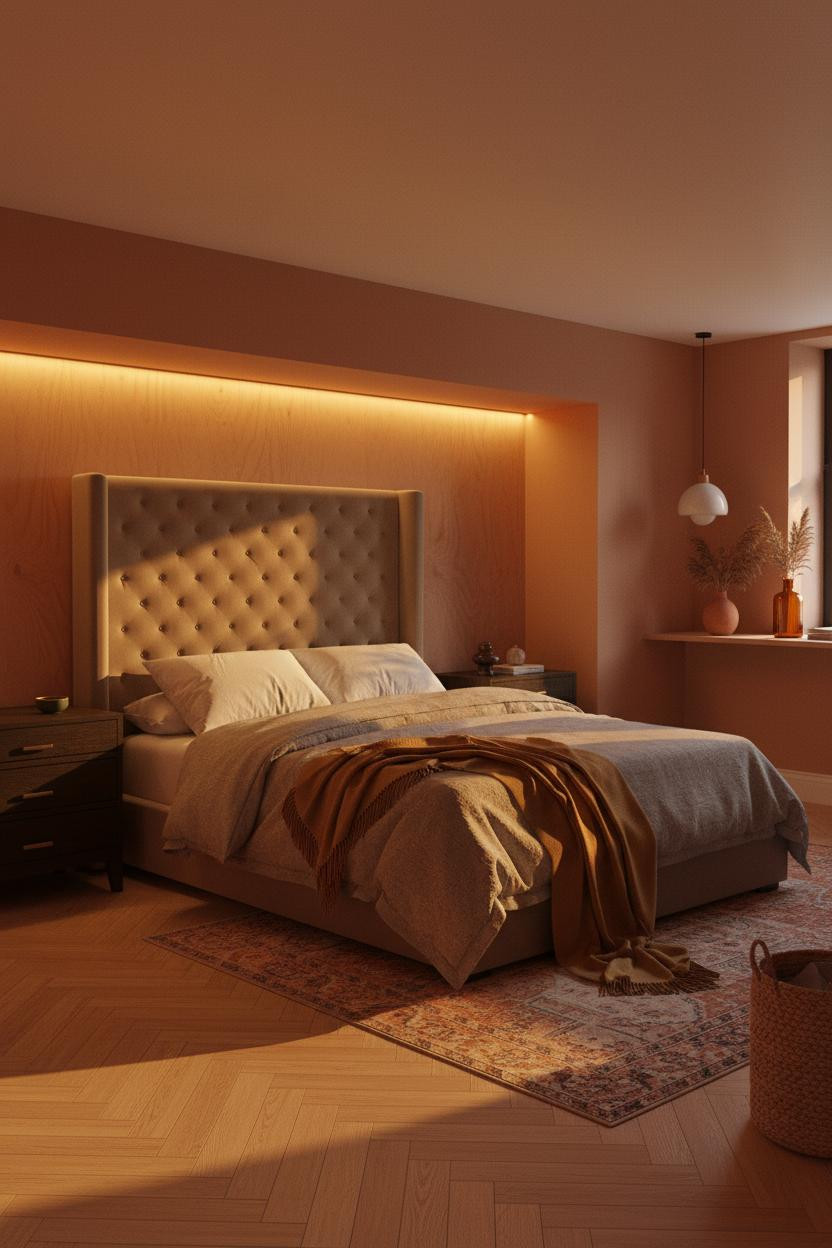 Basement Guest Bedroom Warm Lighting Alcove