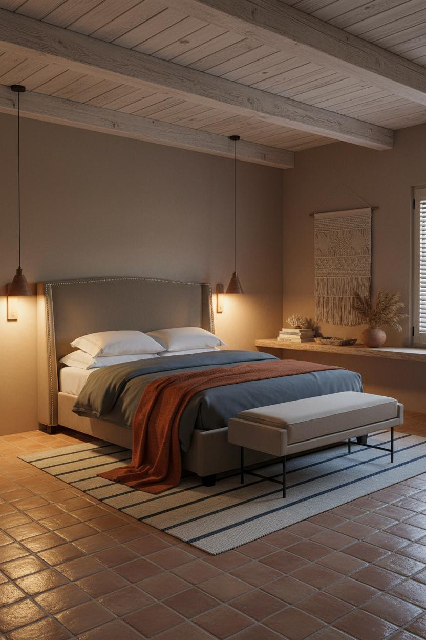 Beach House Bedroom Coastal Warm Lighting