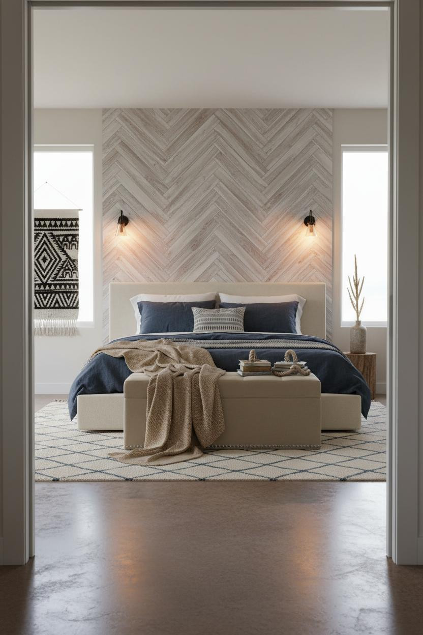Beach House Bedroom Herringbone Coastal
