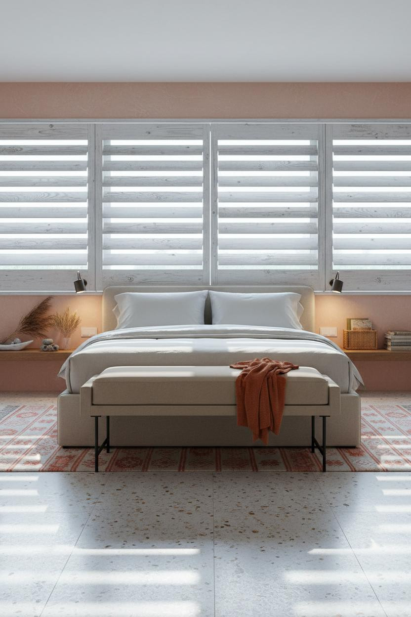 Beach House Bedroom Louvered Shutters Coastal