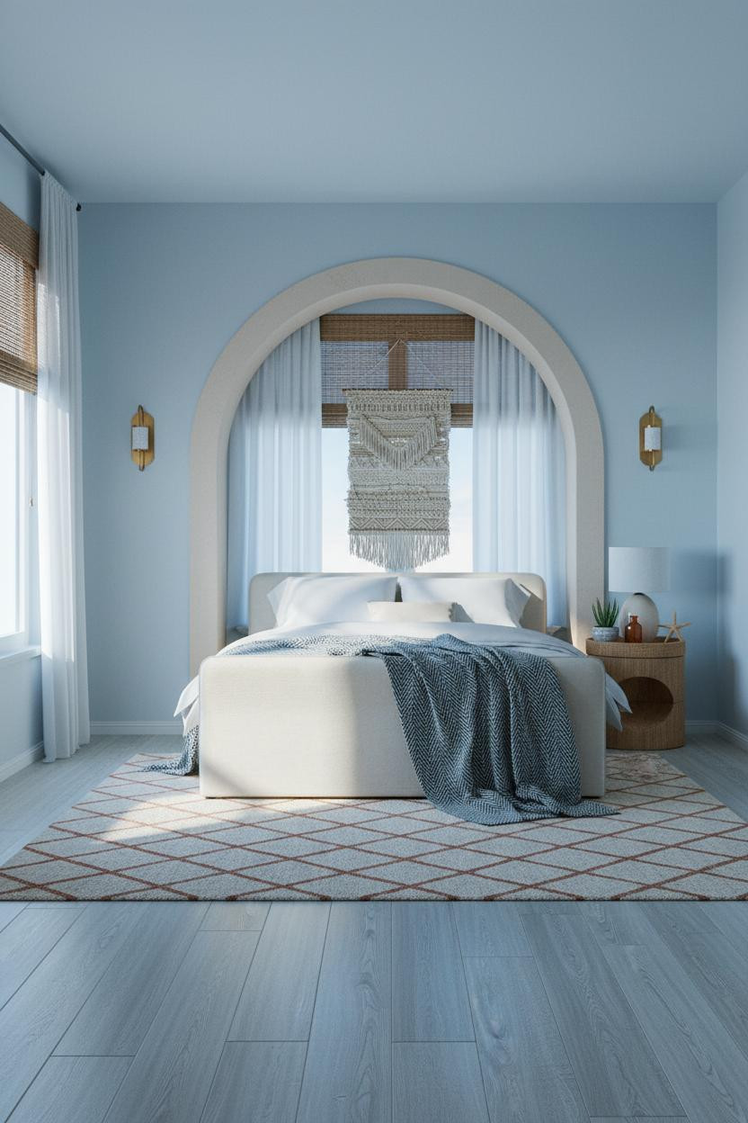 Beach Theme Bedroom Boho Coastal Arched Window