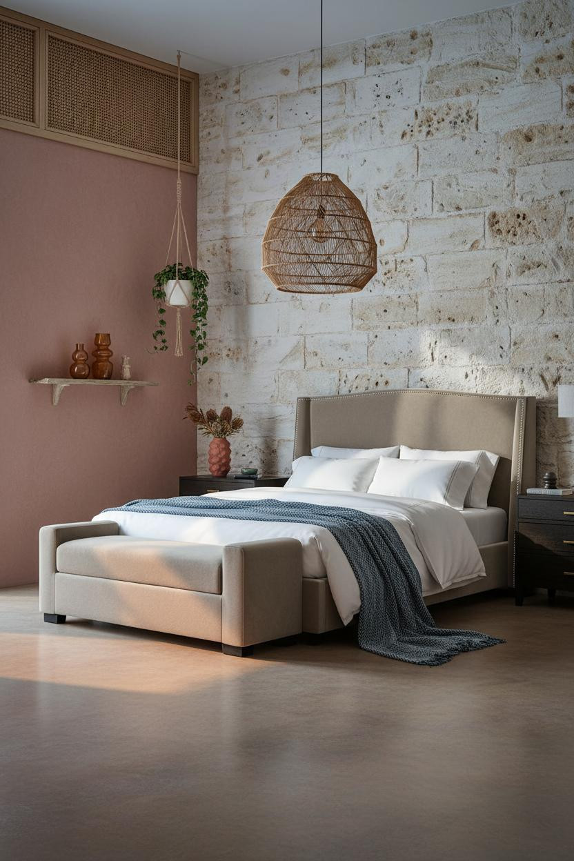 Beachy Boho Bedroom Coastal Stone Accent