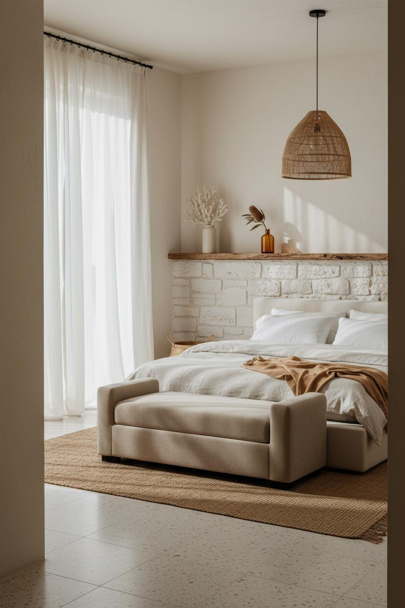 Beachy Boho Bedroom Coastal Stone Wainscoting