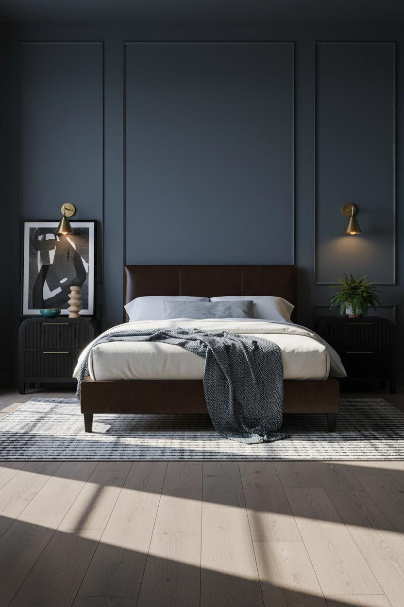Black Bed Frame Bedroom Ideas Slate Wall