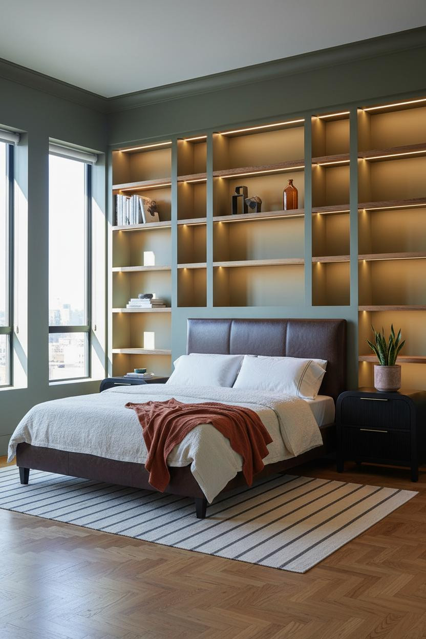 Black Bed Frame Botanical Bedroom Olive Shelving
