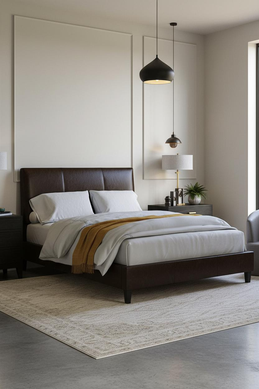 Black Bed Frame Industrial Bedroom Design