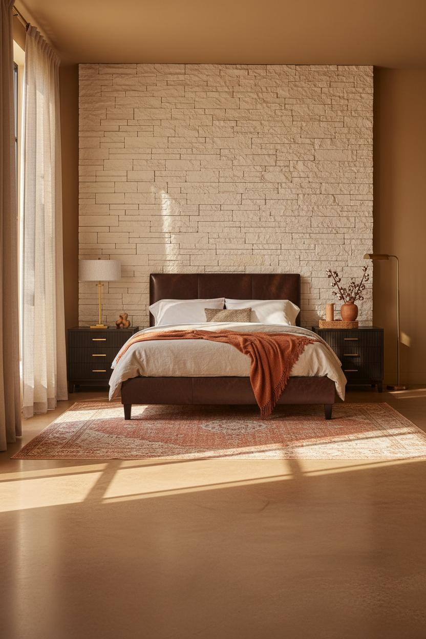 Black Bed Frame Stone Accent Bedroom