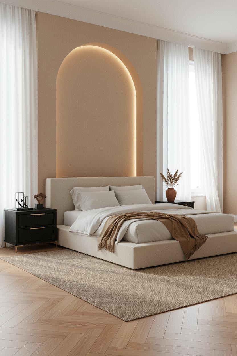 Black Neutral Bedroom Arched Niche