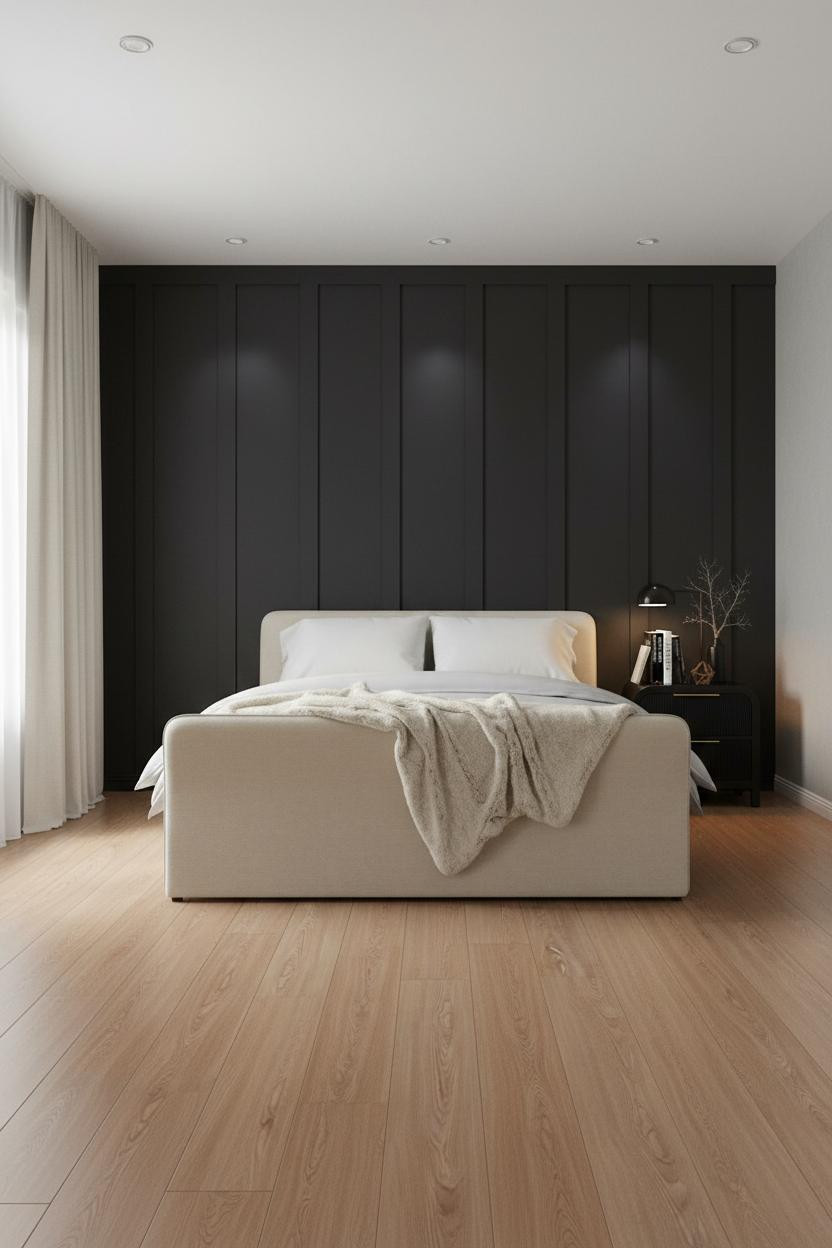 Black Neutral Bedroom Batten Wall