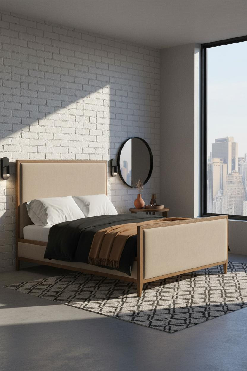 Black Neutral Bedroom Exposed Brick