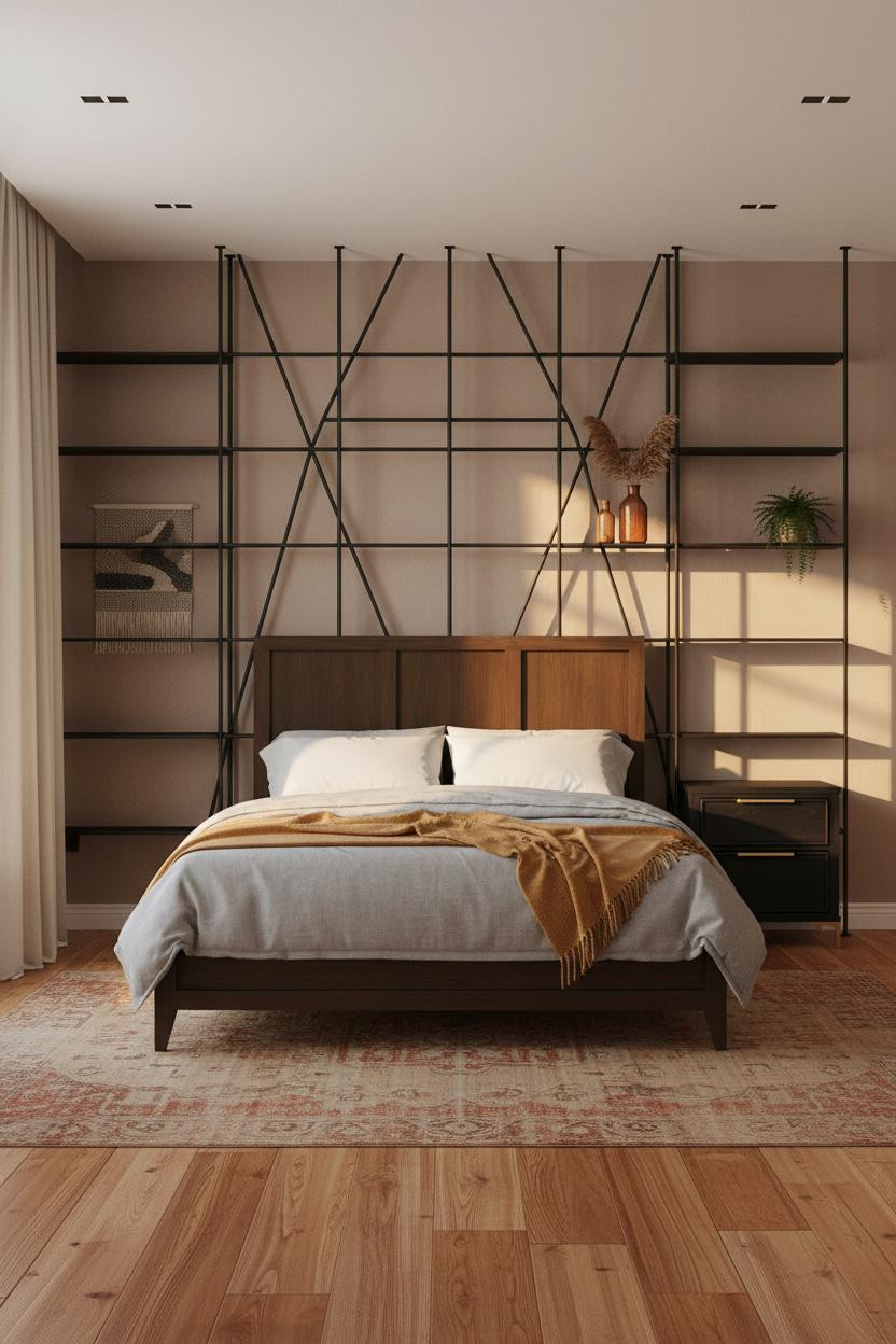 Black Neutral Bedroom Geometric Shelving