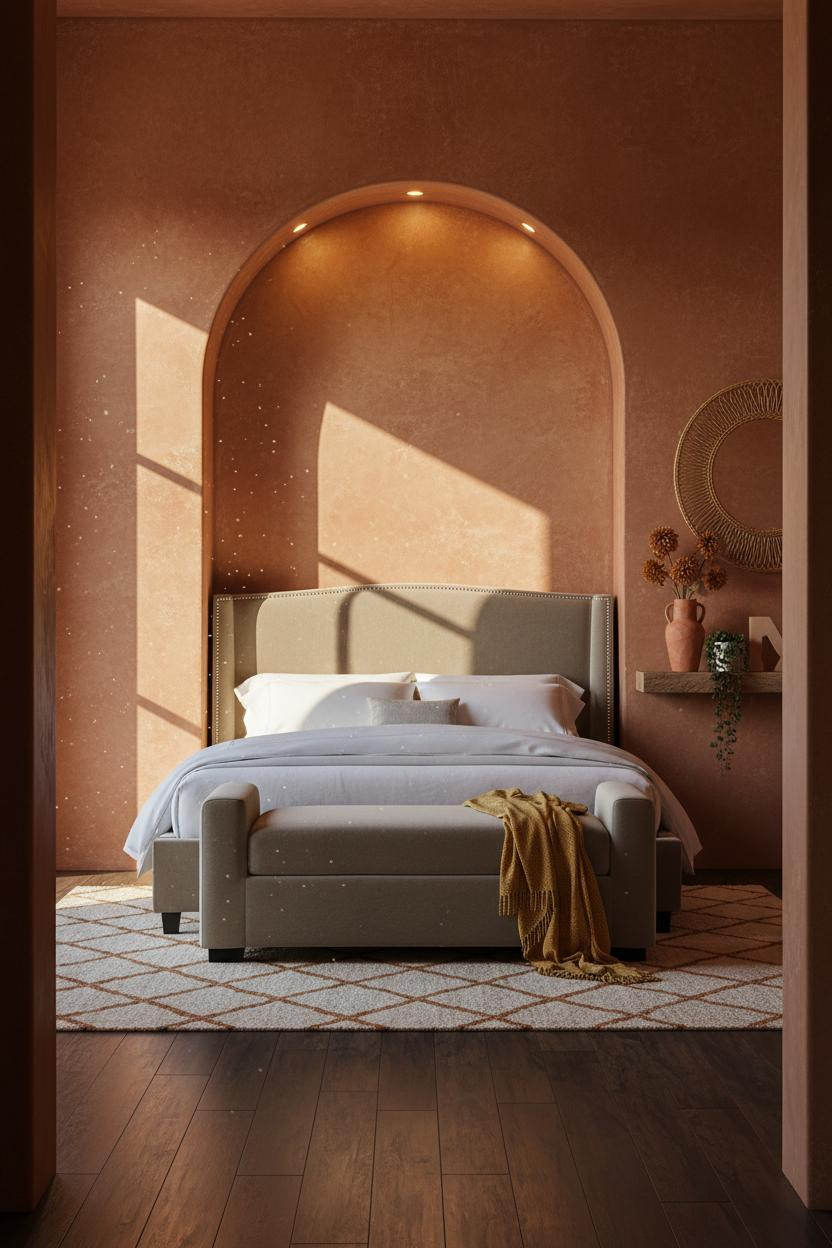 Boho Farmhouse Bedroom Clay Plaster Arch