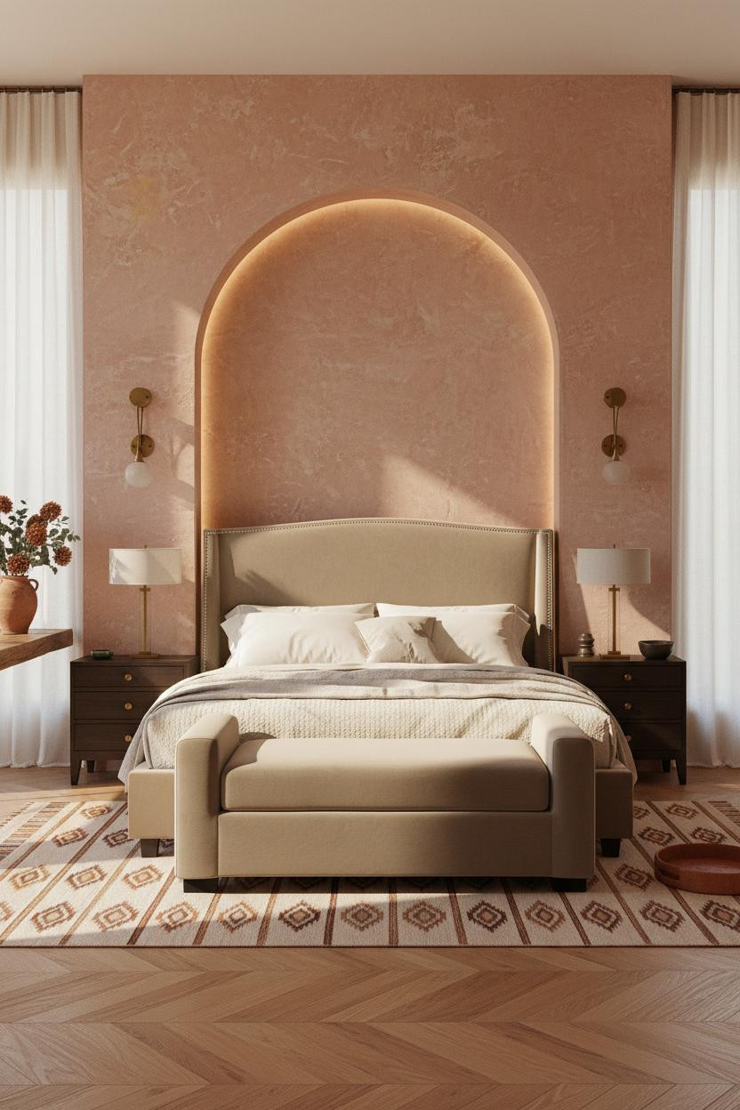 Boho Farmhouse Bedroom Terracotta Plaster