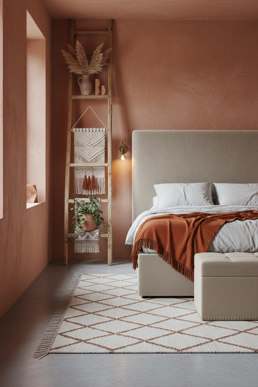 Boho Farmhouse Bedroom Wooden Shelving