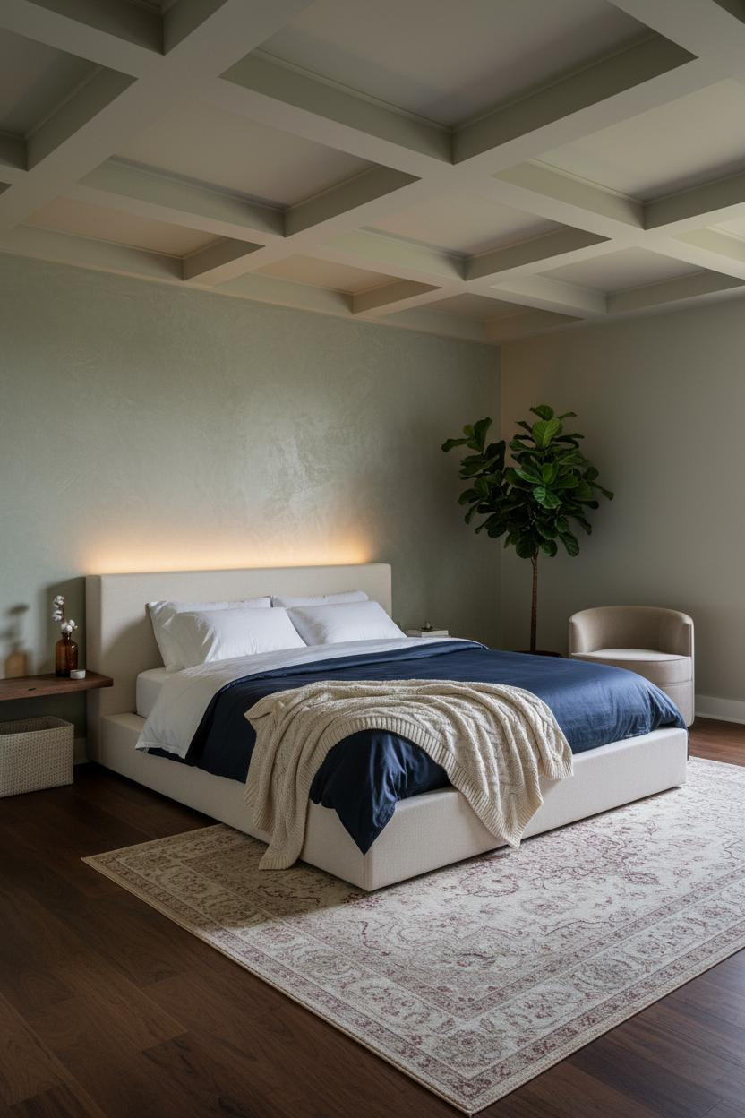 Classy Bedroom Sage Walnut Coffered