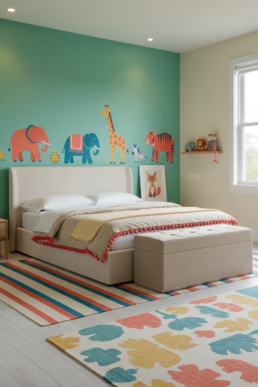 Colorful Kids Room Circus Mural Mint