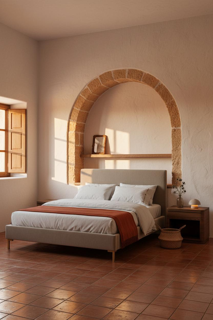 Cottage Bedroom Mediterranean Whitewashed Niche