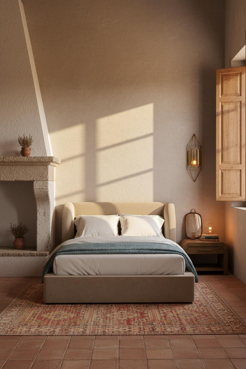 Cottage Bedroom Portuguese Fireplace Ochre