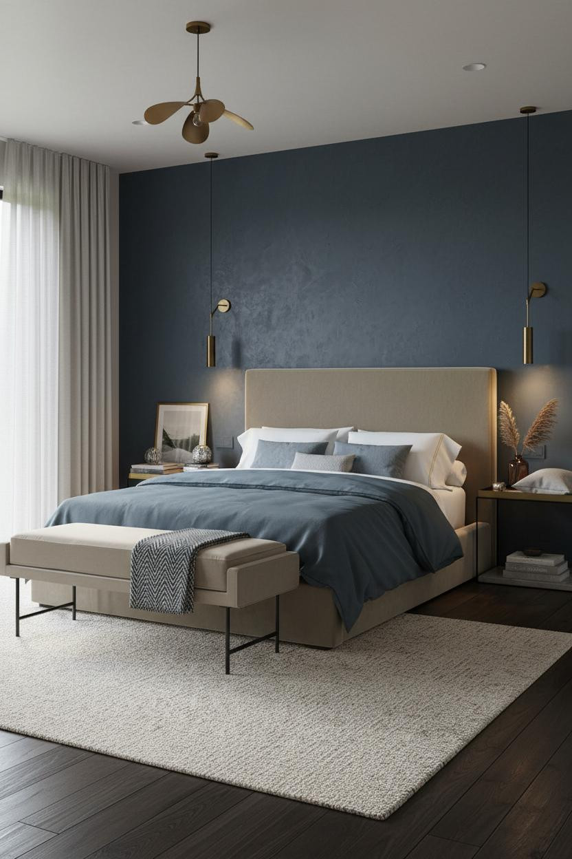 Couple Bedroom Slate Accent Wall Lighting