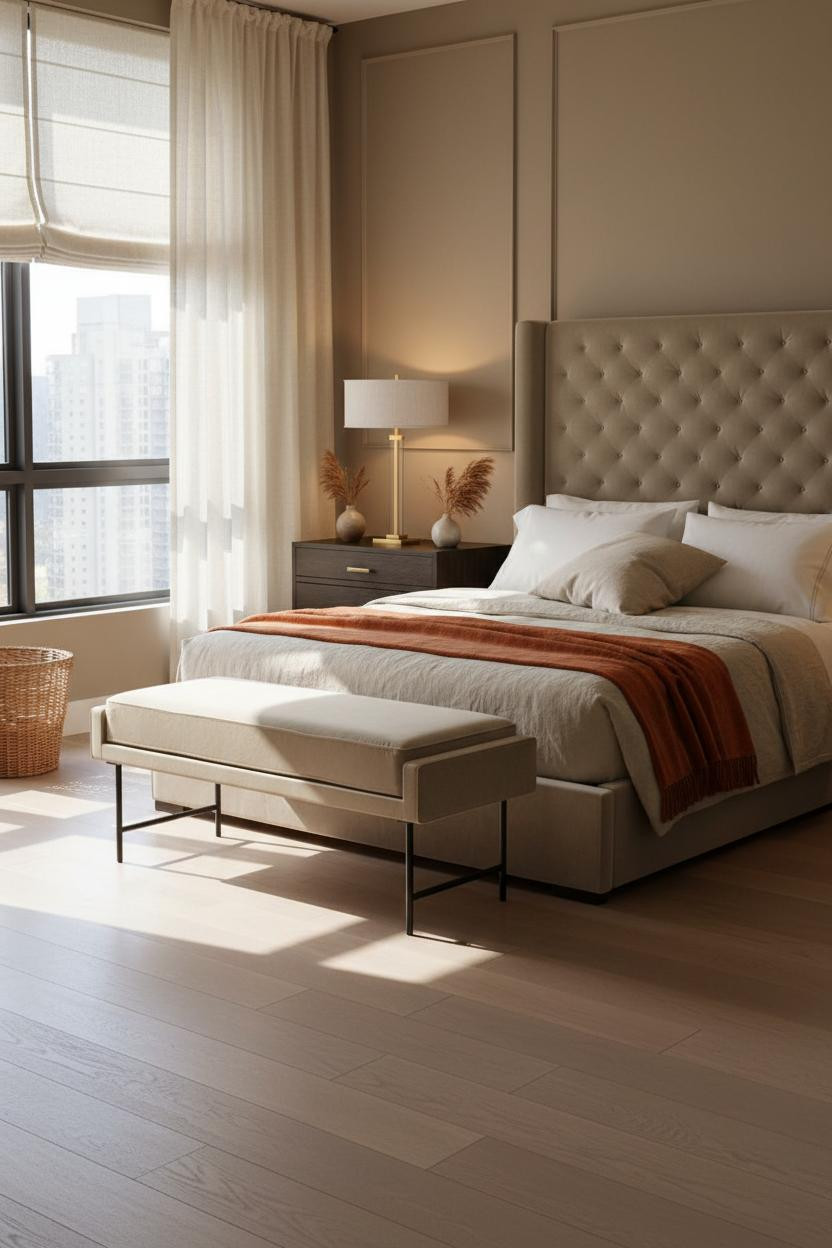 Couples Bedroom Japandi Warm Light Windows